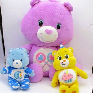 Vintage Care Bears Plush Set Of 3 With Purple Cheer Bear Yellow Birthday Bear &